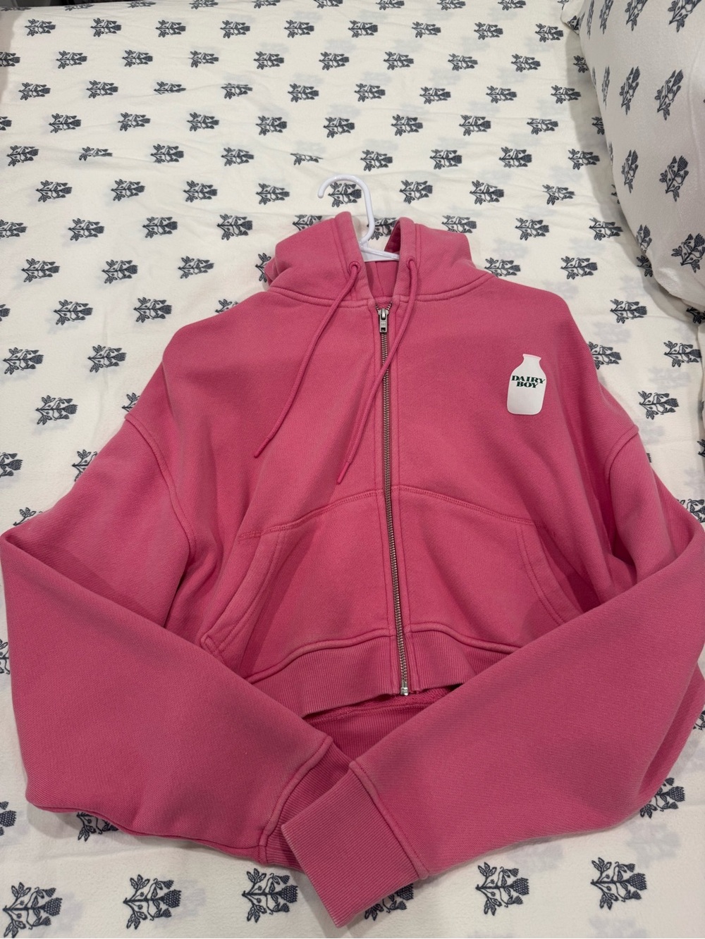 Dairy Boy Milk Bottle Cropped Zip Up - Strawberry Milk